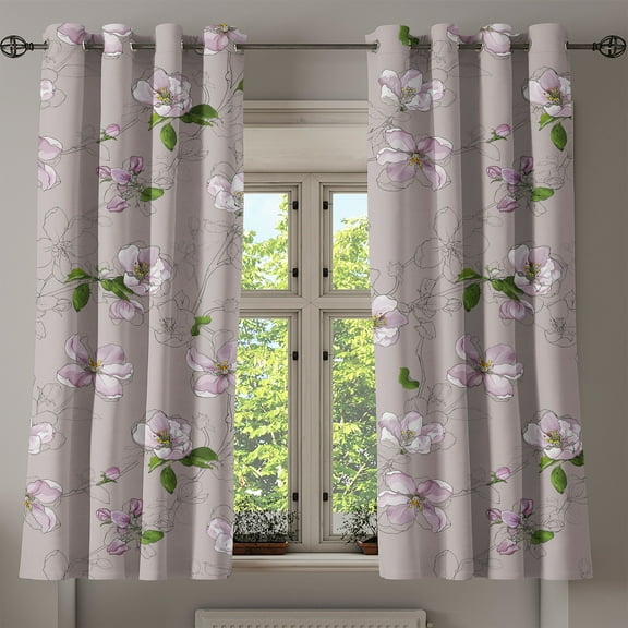 Ambesonne Grommet Curtain, , 50"x60", Purple Grey and Fern Green