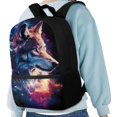 thumbnail image 4 of Binienty Galaxy Wolf Print School Backpack for Teens Elementary Middle School Students 17 Inch Large Capacity Bookbag with Customizable Straps Front Zipper Pocket Casual Daypack Gift, 4 of 6