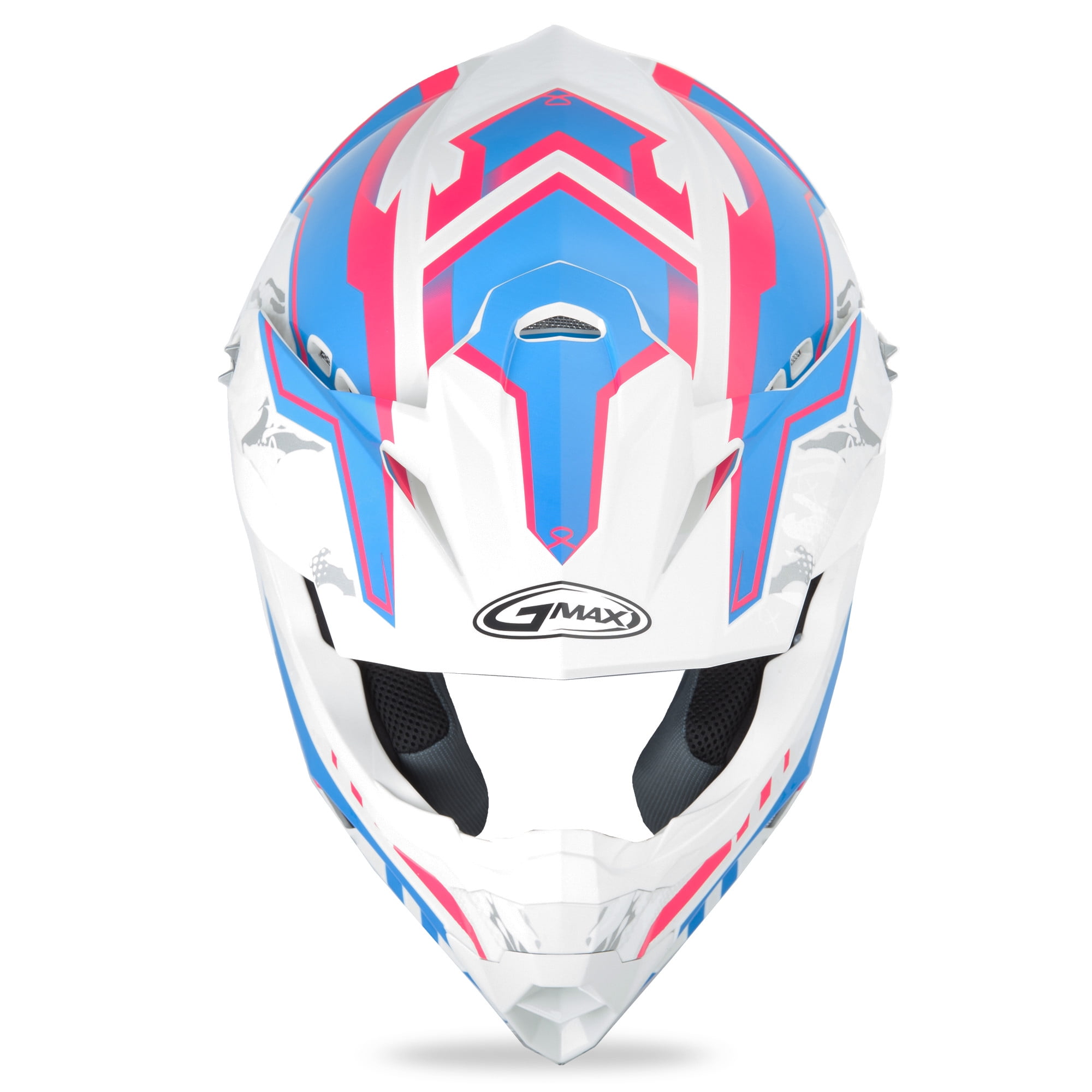 M//Medium GMAX MX86 Motocross Offroad Helmet Pink Ribbon Riders White//Pink//Blue
