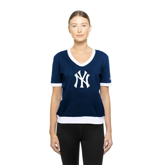 Women's-New Era Navy New York Yankees Game Day Rhinestone V-Neck T-Shirt