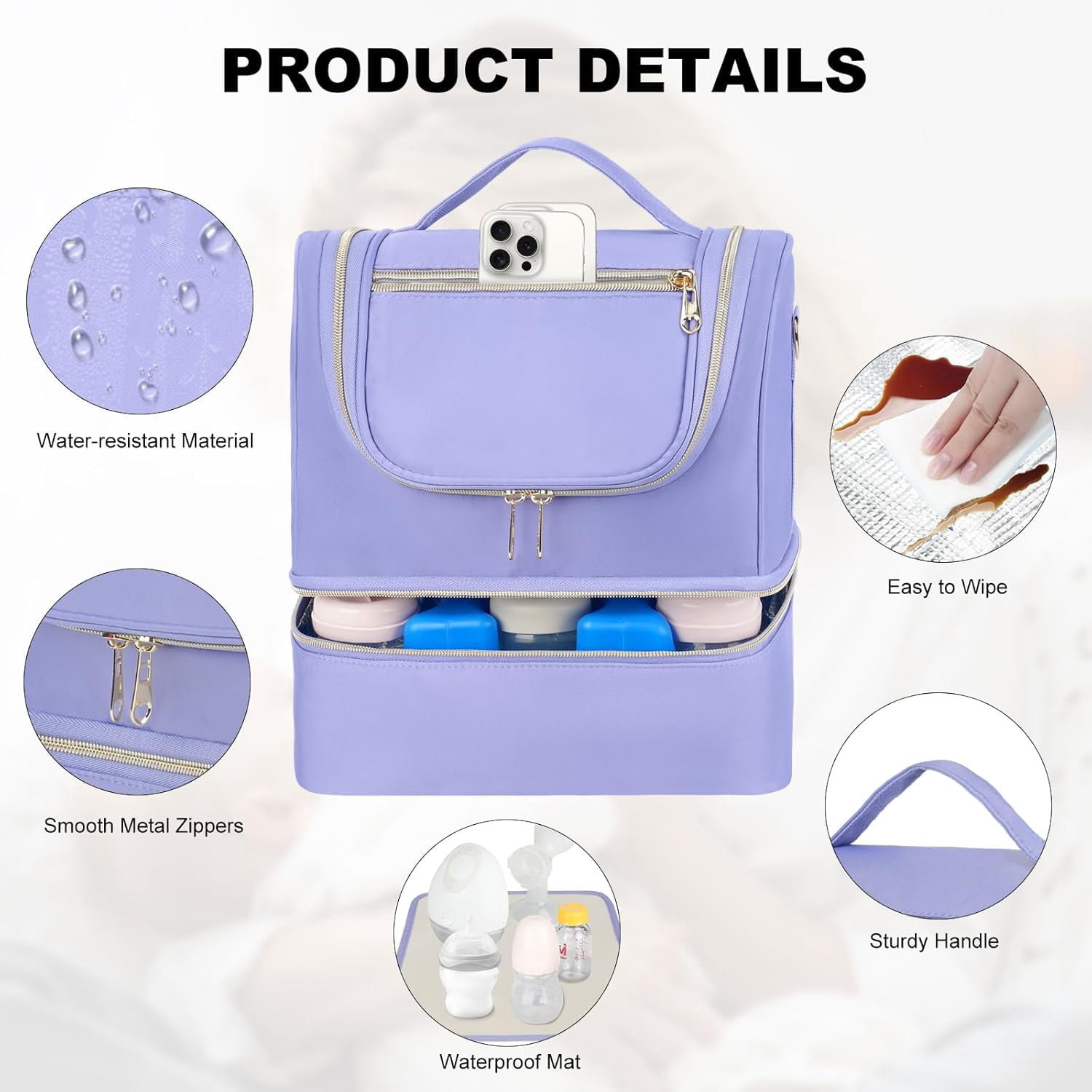 Wearable Breast Pump Bag with Cooler Compartment Fits for Willow/Elvie/Momcozy M5/S12 Pro/Medela, Breast Milk Travel Tote Bag with Ice Pack & Waterproof Mat,Purple