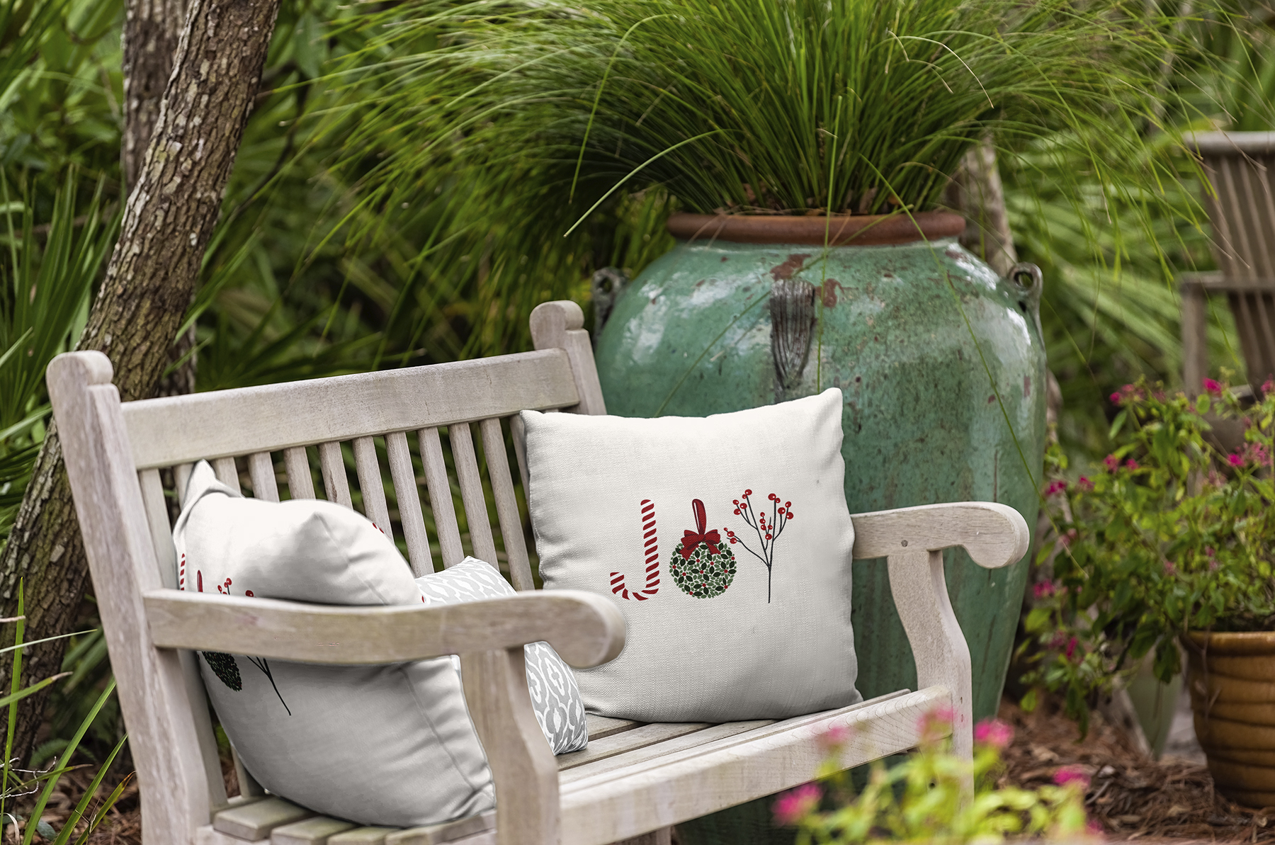 18" x 18" Simply Daisy Oh Joy! Polyester Indoor/Outdoor Pillow, Ivory (1 Count)