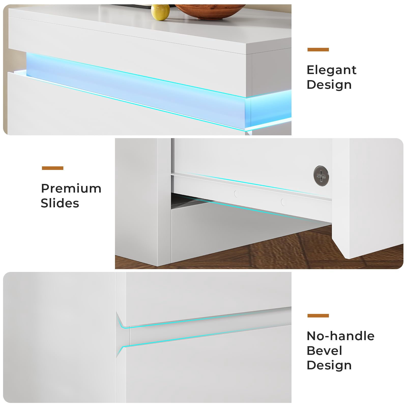 Afuhokles White 5 Drawer Dresser with LED Light, Chest of Drawers for Bedroom, White