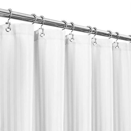 Barossa Design Herringbone Striped Fabric Shower Curtain Standard Size Hotel Grade Machine Washable Water Repellent 160 Gsm Heavyweight White 71x72 Inch Com Barossa Design Herringbone Striped, Shower Curtain Standard Length
