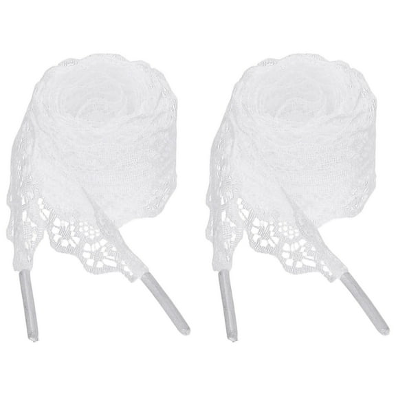 2 Pairs Flat Laces Shoelaces, 2.2CM Wide 100CM Length Lacy Shoe Laces, White