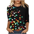 thumbnail image 2 of Kayannuo Hauts pour Femmes T-Shirt Décontracté Chic Manches 3/4 Blouse Imprimé Saint-Valentin Chandails en Molleton Graphiques Col Rond Vêtements Tendance Liquidation Multicolore L, 2 of 5