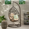 thumbnail image 2 of GDF Studio Berkley Outdoor Wicker Tear Drop Hanging Chair with Stand, Multibrown, Brown, and Tan, 2 of 15