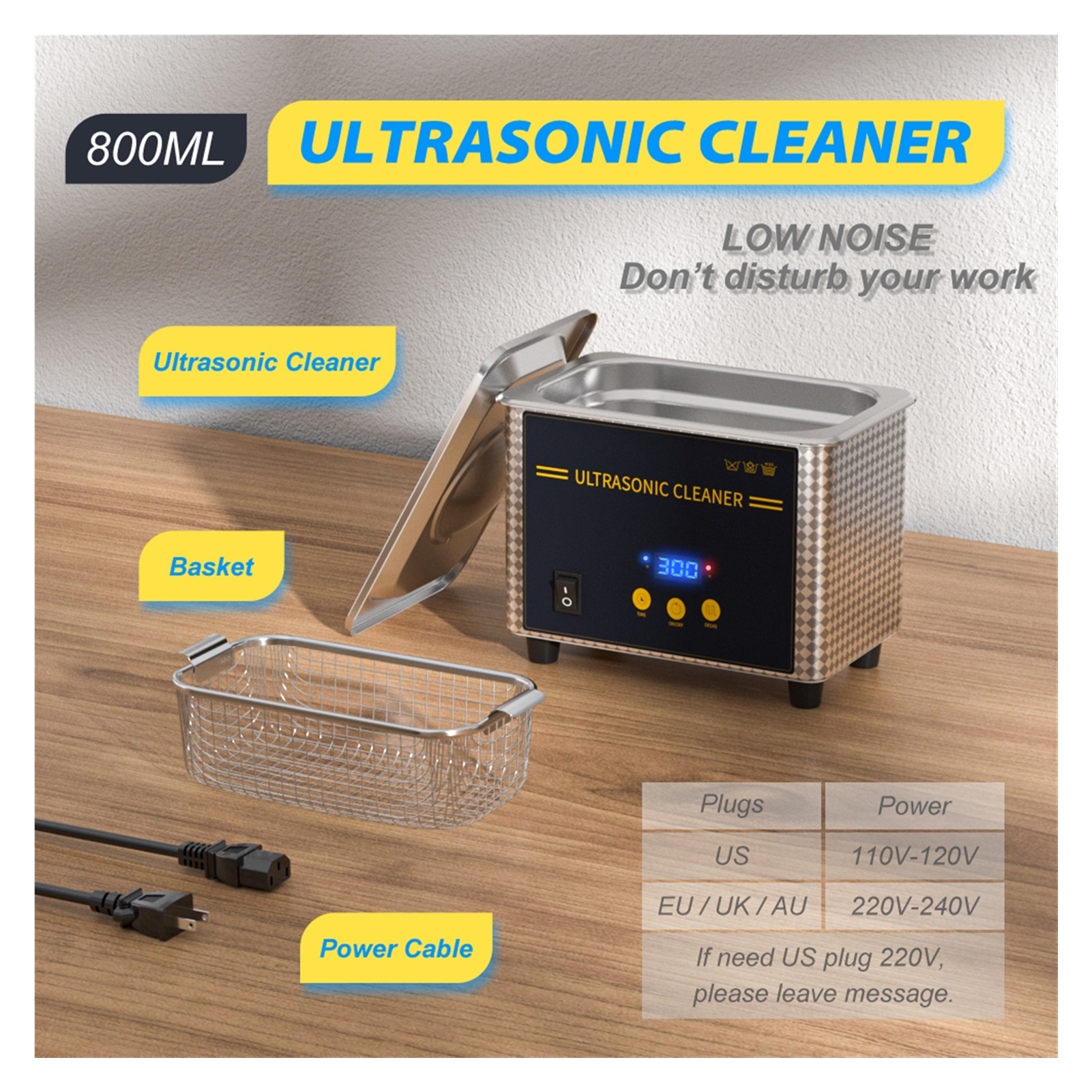 800ml Ultrasonic Cleaner Bath Timer Jewelry Brush Glasses Manicure Stones Cutters Dental Razor Parts Ultrasound Sonic ,Strong Cleaning