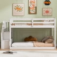 thumbnail image 2 of MODERNLUXE Lit Superposé au Sol Simple sur Simple, Lits Superposés Bas avec Escaliers de Rangement pour Enfants Ados, Blanc, 2 of 9