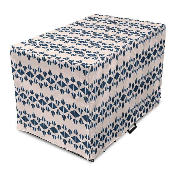 Abstract Dog Crate Cover, Continuous Triangle Arrangement Bicolored Simple Modern Illustration, Easy to Use Pet Kennel Cover Small Dogs Puppies Kittens, 7 Sizes, Pale Eggshell Night Blue, by Ambesonne