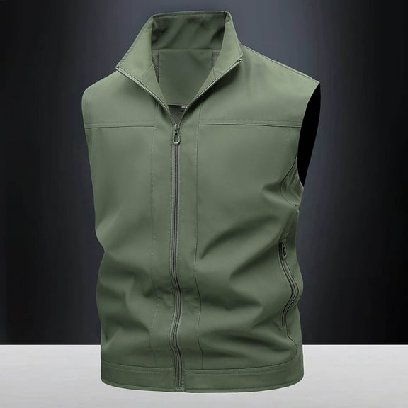COSFO Zip Up Vest for Men Work Solid Lightweight Jacket Outdoor Loose Casual Sleeveless Photographer Men Outerwear Vests