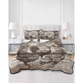 thumbnail image 2 of Quilts Twin Size Bedding Set, Brown Vintage Rooster Lightweight Quilted Comforter, Farmhouse Wooden Chickens Farm Soft Reversible Bedspread Coverlet with Pillow Covers for All Season, 68" x 86", 2 of 7