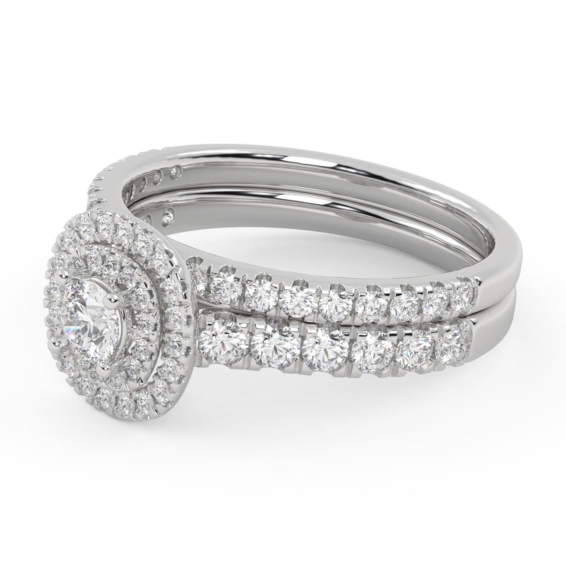 AFFY Double Halo Bridal Ring Set for Women Round Cut Lab Created Moissanite Engagement Wedding Rings In 14K White Gold Over Sterling Silver Size 7