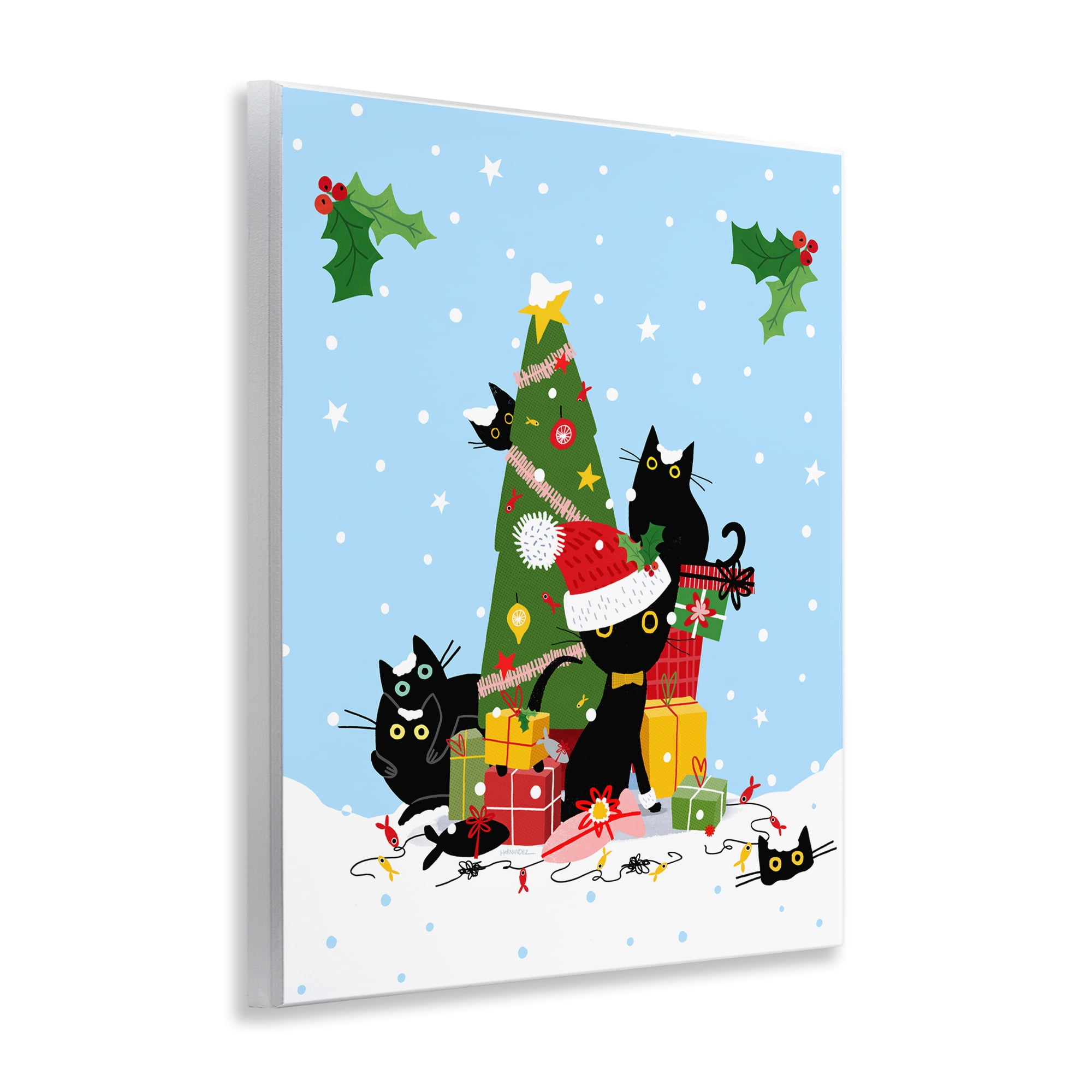 Stupell Industries Silly Cats in Christmas Tree Holiday Painting Unframed Art Prints Wall Art, 11 x 14