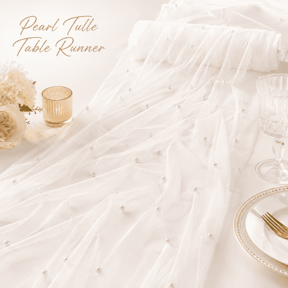VALUNE 3Pcs Ivory White Pearl Tulle Cheesecloth Table Runner, 10FT Gauze Table Decor, Ideal for Spring Easter, Wedding, Birthday and Holiday Party Centerpieces