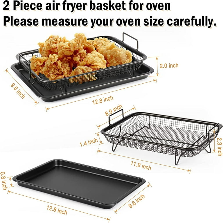 Air Fryer Basket for Oven,Stainless Steel Oven Crisping Basket & Tray Set  12.8 x 9.6 Inch, Oven Air Fryer Basket Rack for Non-Stick & Healthy Cooking  (Black) 