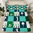 thumbnail image 2 of Homewish Golf Sport Game Twin Sheet Sets,Patchwork Geometric Checkered Twin Fitted Sheet,Green White Flat Sheet For Boys Kids,Luxury Bedroom Decor,3pcs, 2 of 7