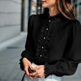 thumbnail image 2 of Gsakboxl Womens Summer Outfits Womens Ruffled Long Sleeve Shirt Elegant Button Down Blouse with Ruffle Trim on Neckline Chic Casual Top for Spring and Autumn L, 2 of 7