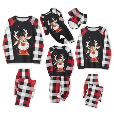 

Christmas Family Matching Pajamas Set Long Sleeve T-shirt with Plaid Pants Baby Jumpsuit Dog Costume