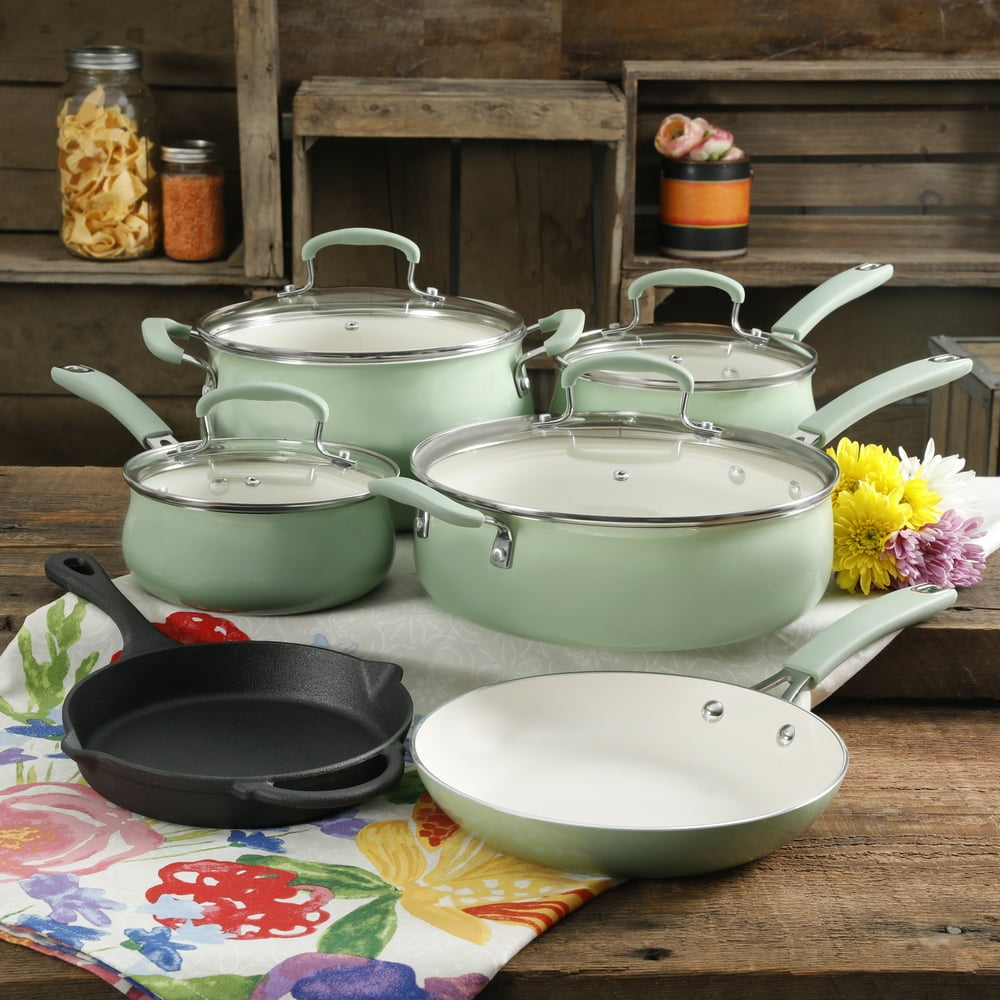 The Pioneer Woman Classic Belly 10 Piece Ceramic Nonstick and Cast