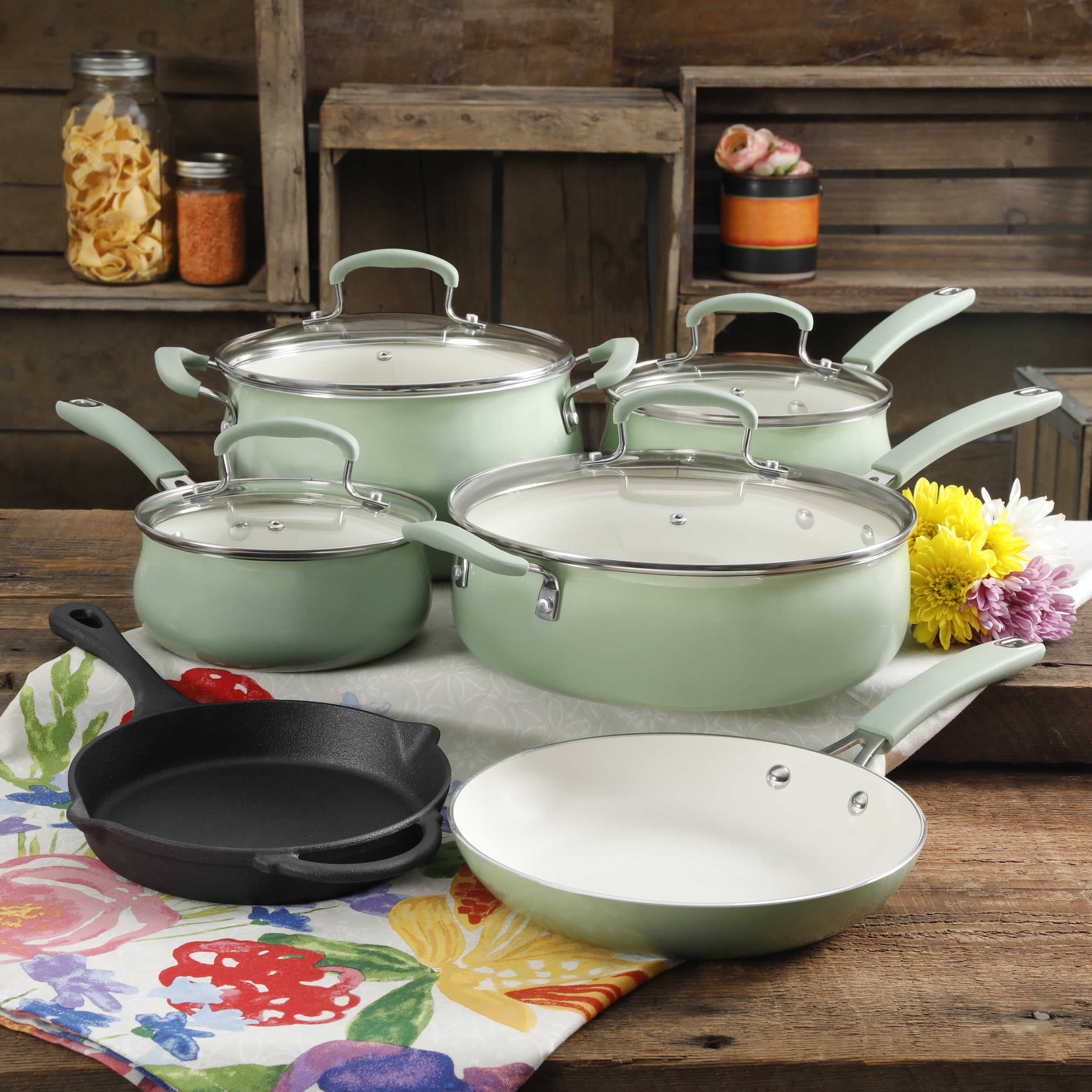 The Pioneer Woman Classic Belly 10 Piece Ceramic Non stick And Cast 