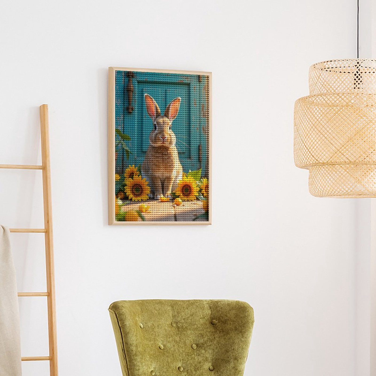 Diamond Art Kits for Adults, Rabbit With Sunflowers Doorway Scene 5D Diamond Painting Kits for Adults Beginners, DIY Full Drill Diamond Painting, Gem Art and Crafts 12x16