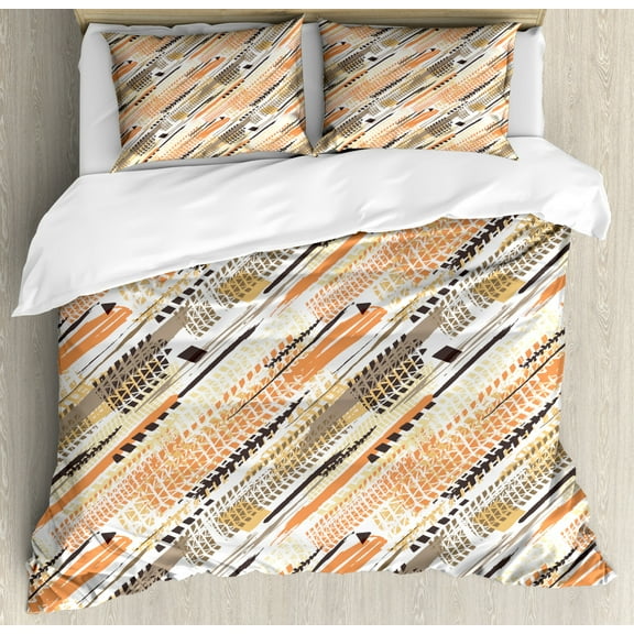 Abstract Duvet Cover Set King Size, Continuous Pattern Colorful Tire Tracks from Various Vehicles Art Print, Decorative 3 Piece Bedding Set with 2 Pillow Shams, White and Multicolor, by Ambesonne