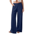 thumbnail image 2 of Dwellite Women's Wide Leg Cotton Linen Pants High Waist Straight Leg Dress Pants 2026 Casual Business Trousers with Pockets Navy XL, 2 of 7