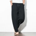 thumbnail image 3 of CHUANK Men‘s Trousers Cotton Linen Fashion Casual Pants Solid Color Breathable Loose Shorts Straight Drawstring, 3 of 7