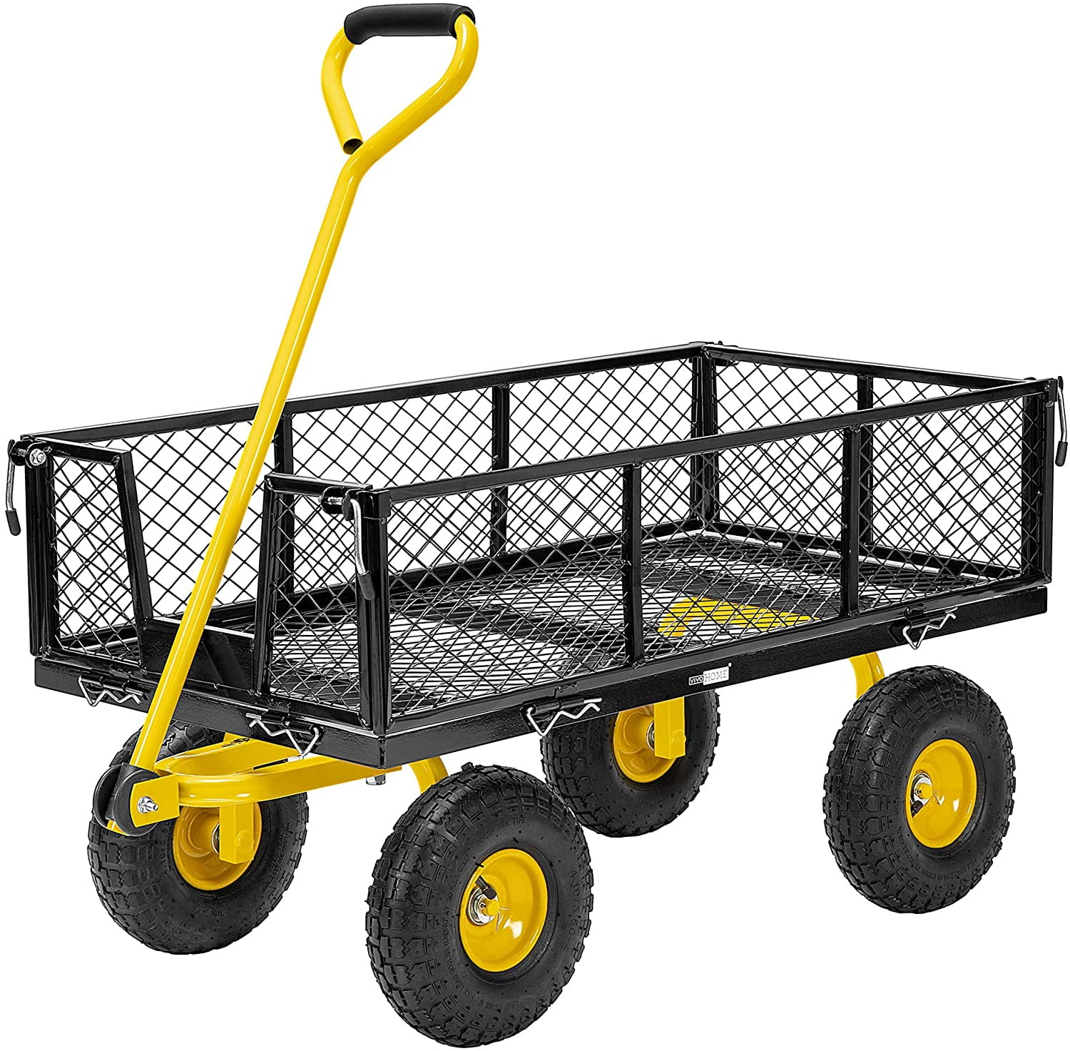 VIVOHOME Heavy Duty Garden Cart, Folding Utility Wagon with Removable Sides  and 4.10/3.50-4 inch Wheels (Black)
