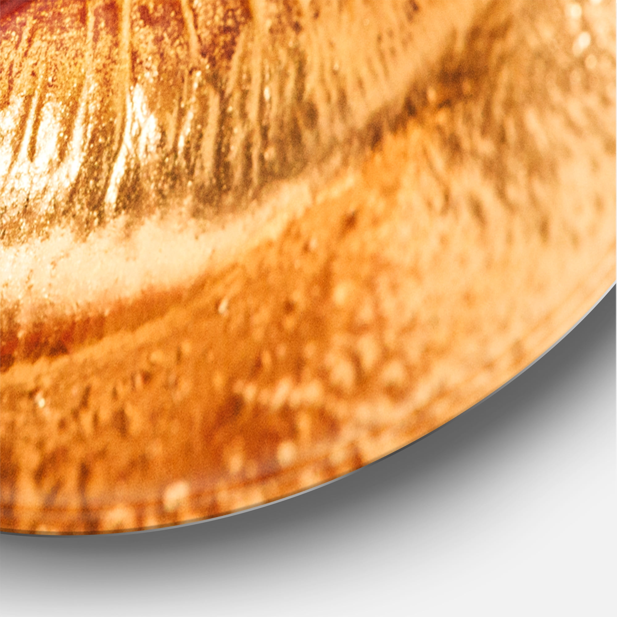 Designart 'Close Up Of Female Lips With Bright Golden Makeup' Modern Circle Metal Wall Art 11x11 - Disc of 11