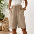 thumbnail image 5 of JULMCOMO Pedal Pushers for Women Bermuda Shorts Knee Length Trendy Summer High Waisted Bermuda Shorts Dressy Casual Linen Capris with Pockets Khaki L, 5 of 7