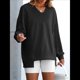 thumbnail image 5 of Sudaderas Oversize para Mujer, Camisetas de Larga con Cuello en V, Jersey Holgado, Atuendo de Otoño 2025. Negro S, 5 of 7