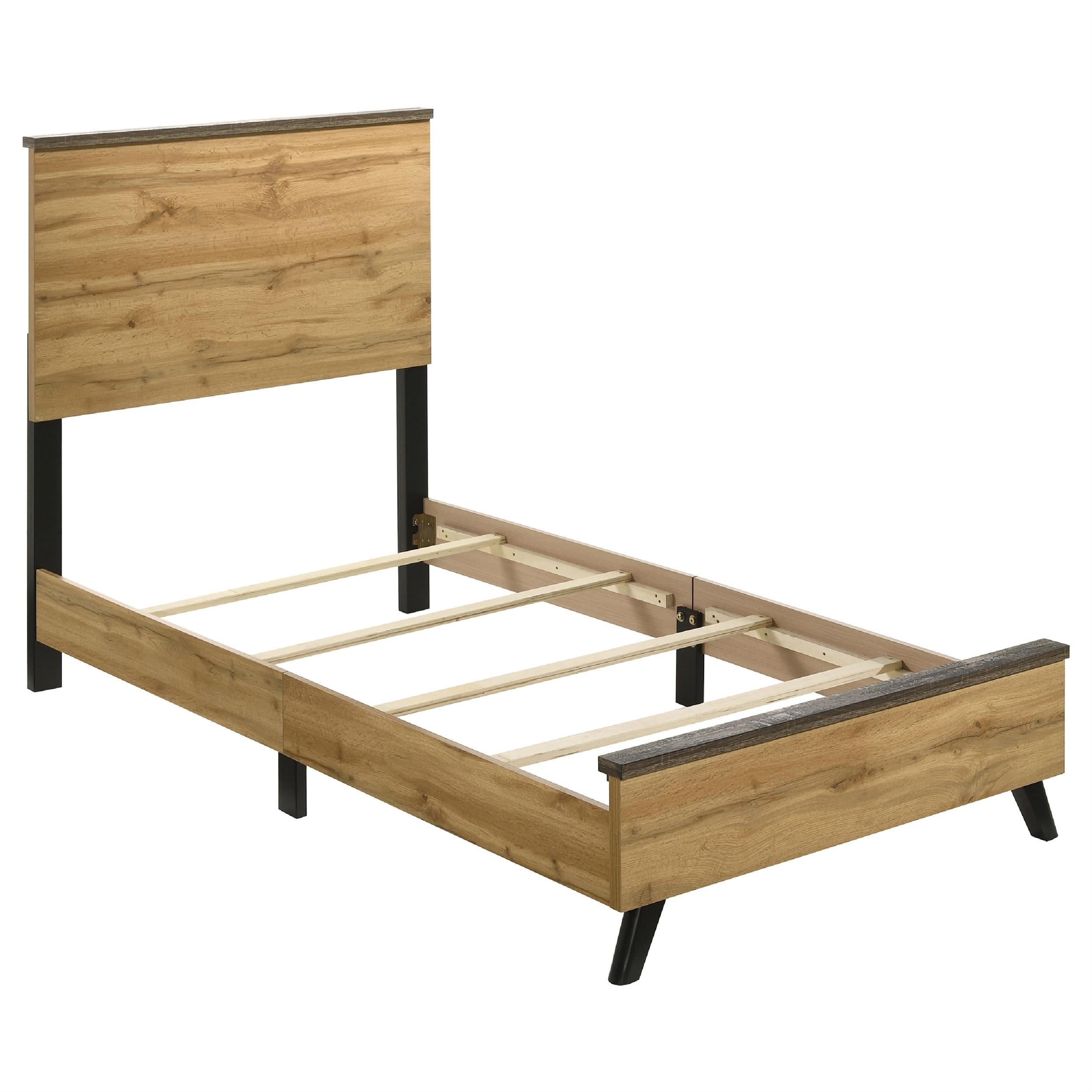 Wemy 5 Piece Twin Size Bed Set-Rustic Brown Pine Wood-Tapered Legs