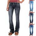 thumbnail image 7 of qucoqpe Womens Stretchy Slim Jeans Casual Buttons Flare Denim Pants with Pocket, 7 of 7