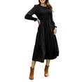 thumbnail image 6 of Mengpipi Womens Casual Long Sleeve Midi Dresses Smocked Flowy Tiered Dress Black, Size 4-6, 6 of 7