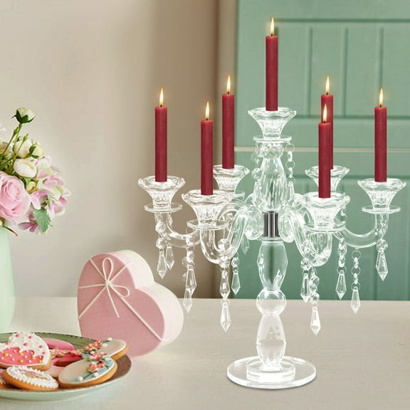Wuzstar 7-Arm Crystal Candelabra Desktop Freestanding Candlestick Elegant Candle Holder