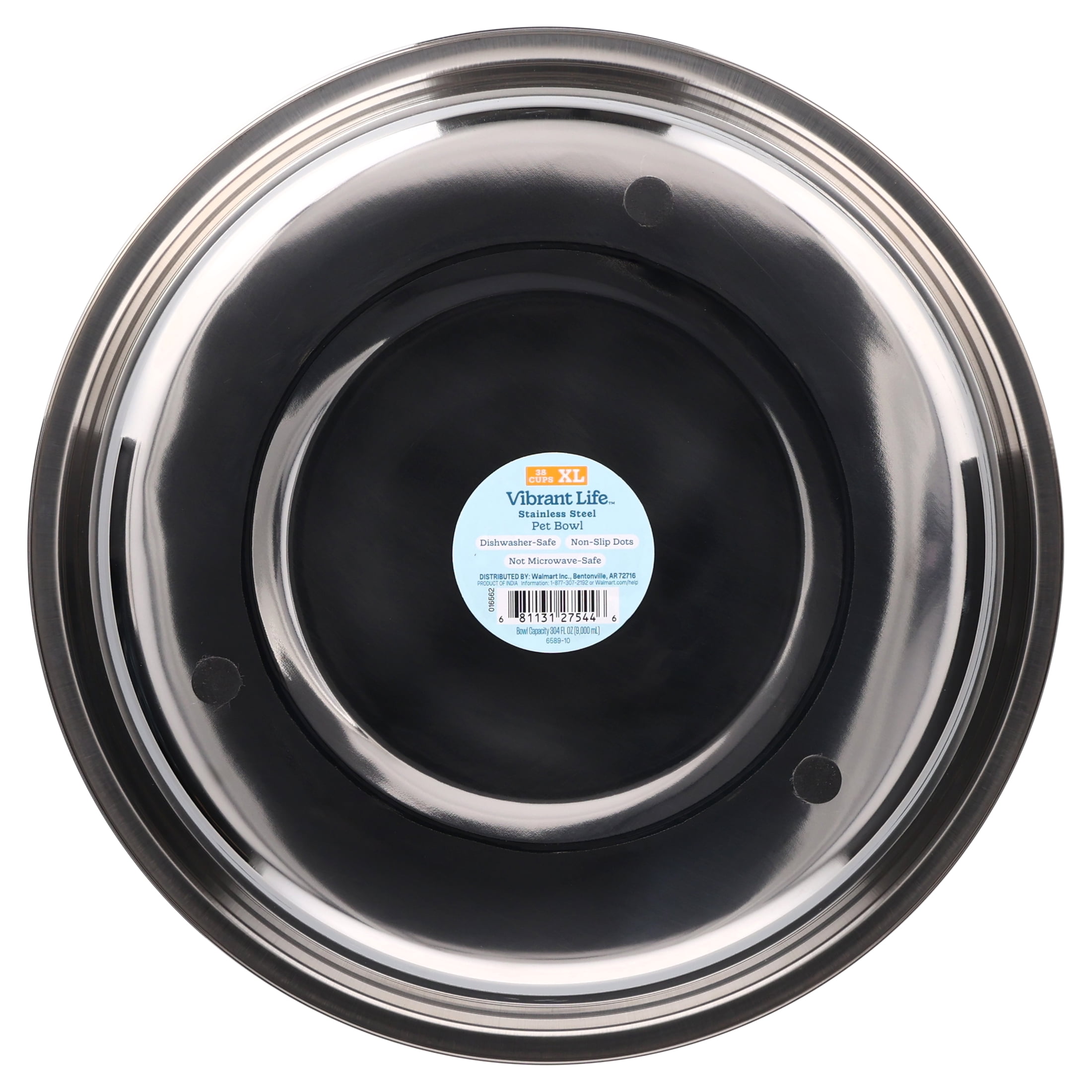 Vibrant Life Extra Large 38-Cup Stainless Steel Pet Bowl, Silver