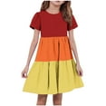 thumbnail image 2 of BRGZLK Girls Summer Dresses Cute Color-Blocked Short Sleeve Round Neck Swing Ruffle Tiered Flowy Dress Red 14-15 Years, 2 of 5