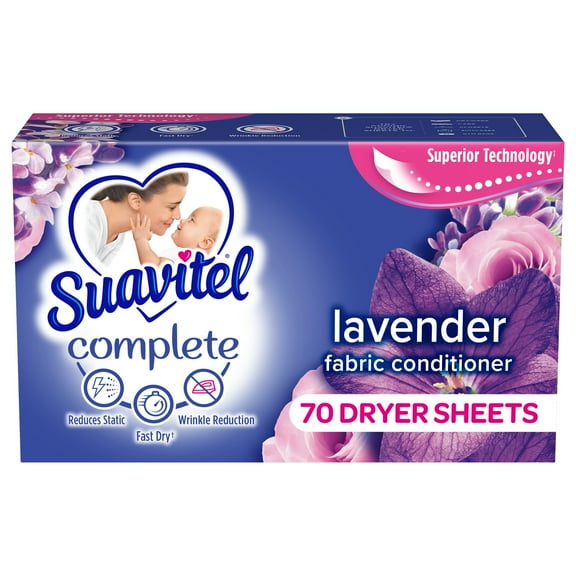 Suavitel Complete Dryer Sheets, Fabric Conditioner, Fresh Lavender, 70 Sheets