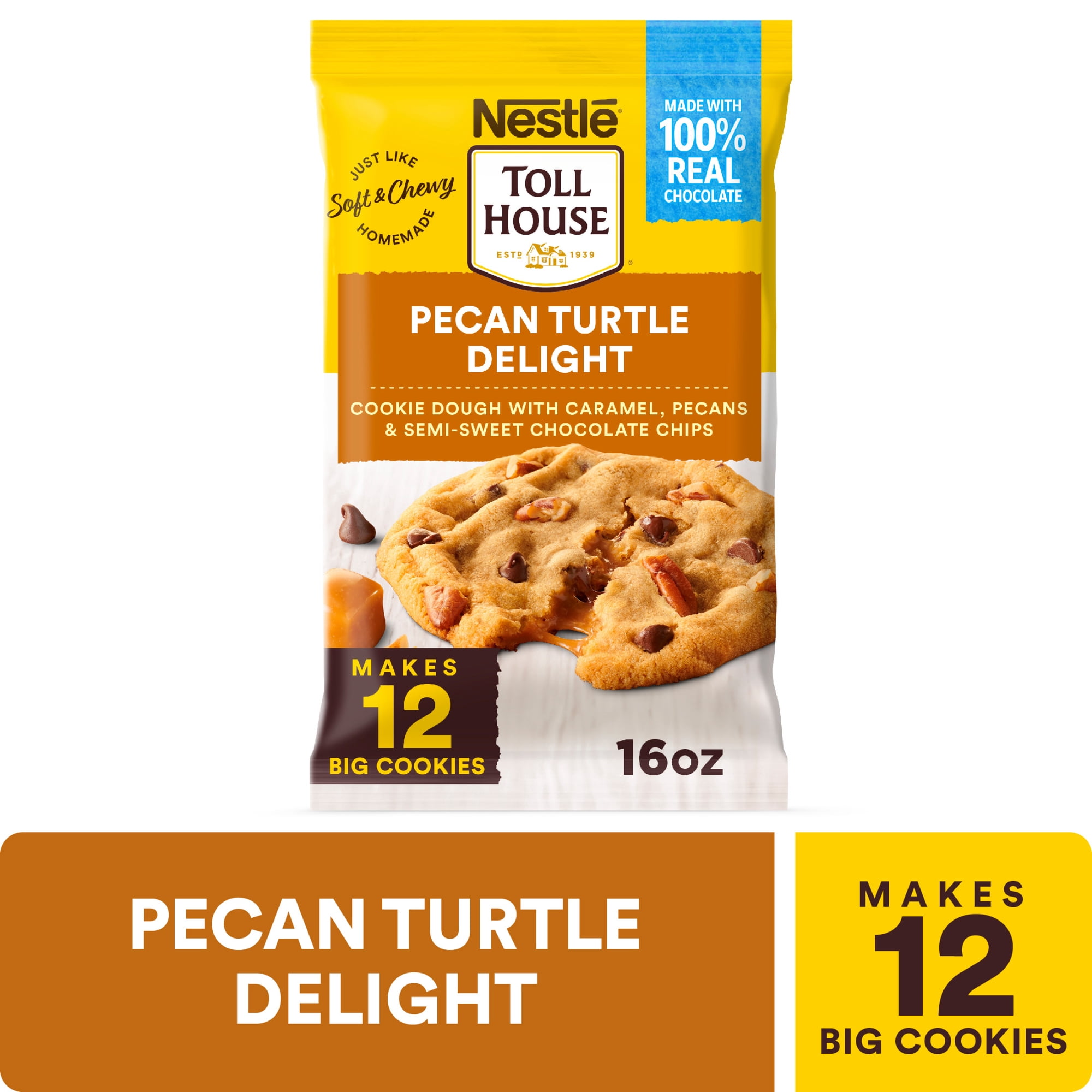 Nestle Toll House Pecan Turtle Delight Cookie Dough, Makes 12 Cookies, 16 oz