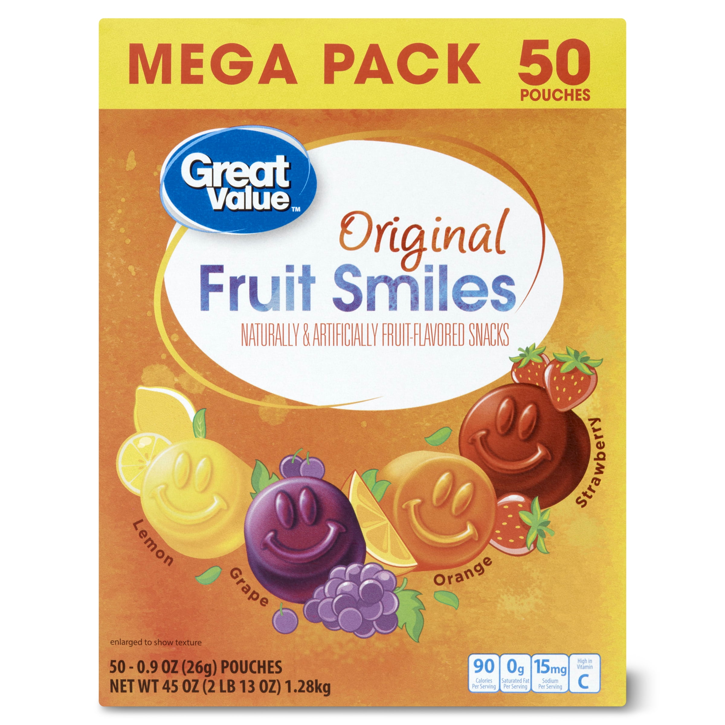 Great Value Original Fruit Smiles, 0.9 oz, 50 Count