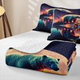 thumbnail image 4 of Castle Fairy Fantasy Polar Bear Twin Quilt Set for Teens,Full Moon Lake Reflection Twin Coverlet Set,Blue Orange Purple, 4 of 7