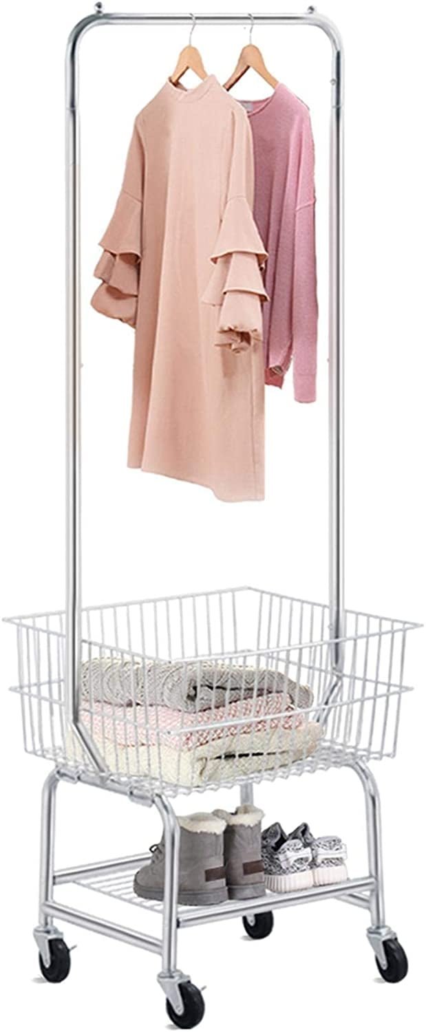Wire Commercial Rolling Laundry Cart Bulter Garment Rack,Laundry Butler