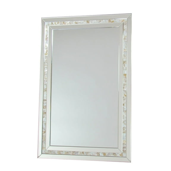 Beveled Mirror with Mother of Pearl Strip Accent, Silver- Saltoro Sherpi