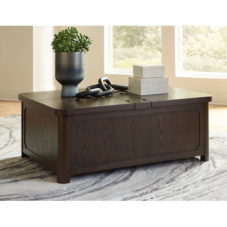 Signature Design by Ashley Breckington Lift Top Coffee Table Dark Brown with Storage Trunk