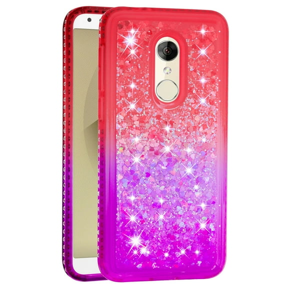 FIEWESEY For Alcatel 3 Case Bling Liquid Floating Luxury Glitter Soft Case for Girls Women Phone Case Compatible with Alcatel Revvl 2 Alcatel REVVL 2 / 5052W Revvl 2 / T-Mobile Revvl 2 - Pink Purple