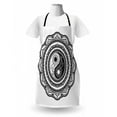 thumbnail image 3 of Black and White Apron, Tattoo Style Mandala with Sunflowers and Yin Yang Shape, Unisex Kitchen Bib with Adjustable Neck for Cooking Gardening, Adult Size, White and Black, by Ambesonne, 3 of 4