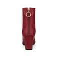 thumbnail image 2 of BLISSFUL STEP Women's Boots Pointy Toe Back Zip Block Heel Ankle Boots Red 10, 2 of 7