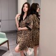 thumbnail image 3 of Camisón con solapa para mujer, cárdigan con estampado de leopardo, falda de seda satinada, vestido de noche a la moda, 3 of 5